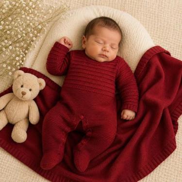 Imagem de Saída Maternidade de Tricot Luxo Macacão e Manta Bebê Menina - BEBE E 