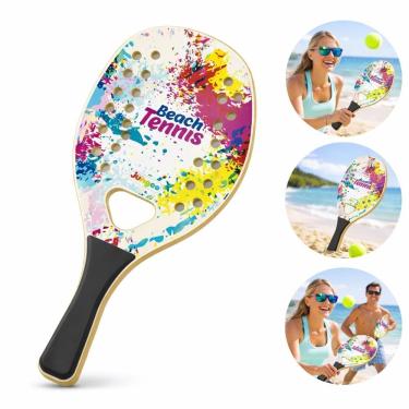 Imagem de Raquete de Beach Tennis Madeira Frescobol com 26 Furos e Cabo Ergonômico Marrom Yeet