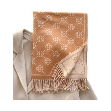 Imagem de Cachecol Feminino De Inverno Quente Em Caxemira Com Estampa Floral Dup