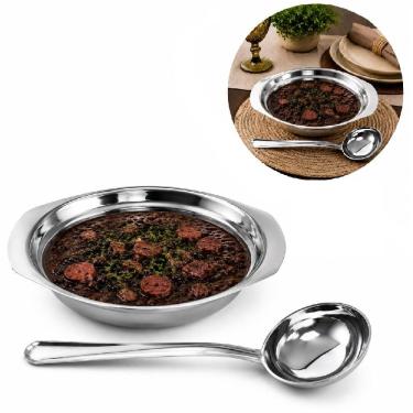 Imagem de Conjunto para Feijao 2 Pecas Cumbuca e Concha Aco Inoxidavel Servir Caldos Sopas e Molhos Inox Yeet