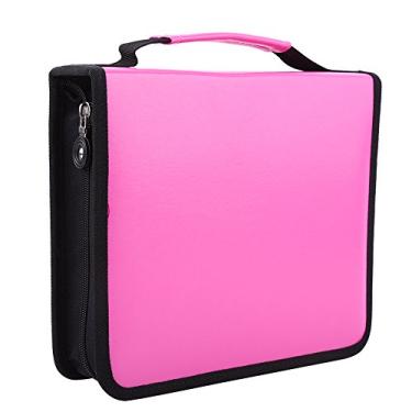 Imagem de Estojo de lápis dobrável de couro PU de 120 compartimentos Bolsa de armazenamento de caneta com zíper de grande capacidade com alça para lápis de aquarela, caneta de gel, pincel de maquiagem, marcador pequeno, borracha e apontador (rosa vermelha)