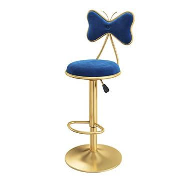 Imagem de Casa Cozinha Ilha Bar Banquinho, Cinza Swivel Cadeira Com Encosto, Cadeira De Bar De Altura Ajustável, Veludo Estofado Com Pé, Café Da Café Da Manhã Fezes, Altura 60-80 Cm (Color : Blue)