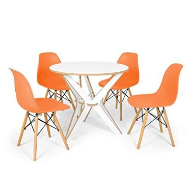 Imagem de Conjunto Mesa de Jantar Encaixe Itália 100cm com 4 Cadeiras Eames Eiffel - Laranja