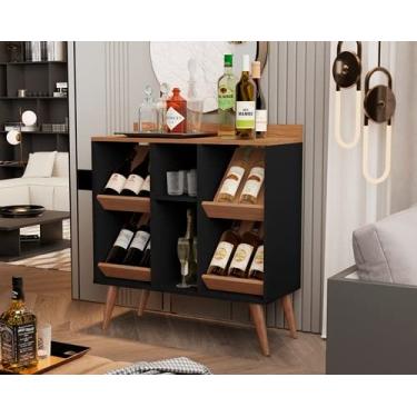 Imagem de Aparador Adega Petrus Gin Pés Palito cor Preto/Caramelo - JM Casa dos Moveis