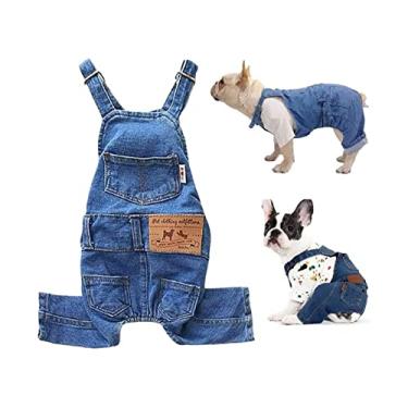 Imagem de Macacão para cães Demim, macacão jeans para cães, fantasias para gatos e animais de estimação, roupas para cães Yorkie, buldog, moda macia e confortável, adequado para cães pequenos e médios (tamanho pequeno)