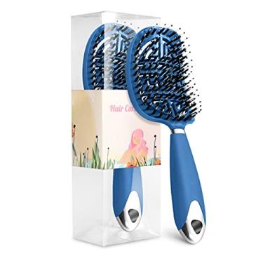 Imagem de jinyi2016SHOP Escova de cabelo curva escova de cabelo desembaraçadora massageadora pente de cabelo para cabelos longos molhados e secos grossos e finos para mulheres (cor: azul)