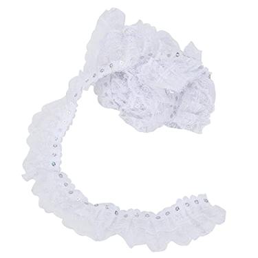 Imagem de Acabamento de renda bordado de 5 metros, impressão de 45 mm, malha de acabamento plissado, artesanato de renda DIY, para costura, embrulho de presente, fazer laços de cabelo (branco)