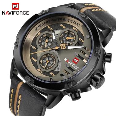 Imagem de Naviforce relógio masculino impermeável, relógios de pulso esportivo de couro para home...