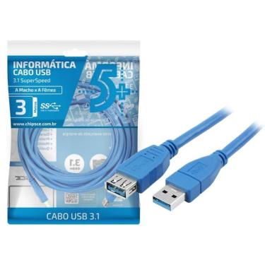 Imagem de Cabo Extensor Usb 3.1 Alta Velocidade Macho E Fêmea 3 Metros
