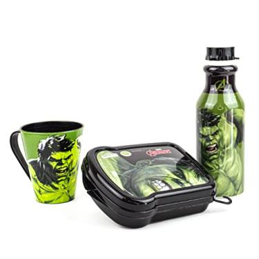 Imagem de Kit Garrafinha Infantil 500ml Retrô, Caneca Infantil 360ml e Sanduicheira infantil Plasútil COR:Hulk