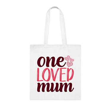 Imagem de Bolsa tote One Loved Mum, One Loved Mum, para mamães, Bolsa de ombro para mamães, Bolsas reutilizáveis para mamães, Presente para mães da filha favorita, Filho e filhos, Branco