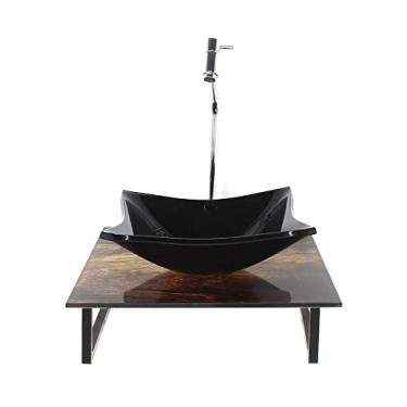 Imagem de KIT CUBA DE VIDRO QUADRADA 10MM COM TAMPO DE VIDRO 40CM X 40CM MADEIRA RUSTICA E SUPORTE TORNEIRA VALVULA