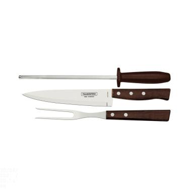 Imagem de Jogo para Churrasco Tramontina em Aço Inox com Cabo Marrom Madeira e Polipropileno 3 Peças Tramontina
