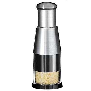 Imagem de Picador de alho prensado manual multifuncional, picador de alimentos, picador de alimentos manual manual, picador de alho prensado de aço inoxidável para picar alho, fatiar pimentas, cebola (1 pacote)