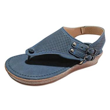 Imagem de Sandálias rasteiras femininas com salto anabela oco casual moda sandálias plataforma sapatos femininos chinelos sandálias femininas, Azul, 11.5