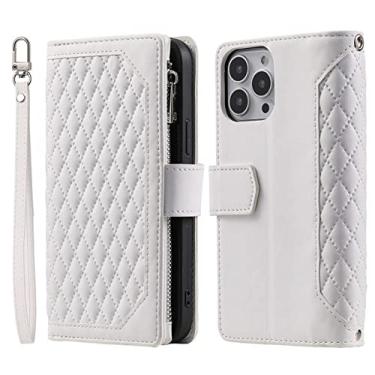 Imagem de Capa de telefone de couro com alça longa para iPhone 12 11 13 Pro Max X XS XR 8 7 Plus SE 2022 Zipper Carteira Titular Capa, Branca, para iPhone 7Plus 8Plus