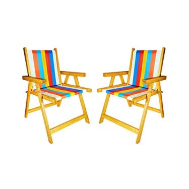 Imagem de Kit 2 Cadeira De Madeira Dobrável Para Lazer Jardim Praia Piscina Camping Arco-íris - AMZ - Arco Íris