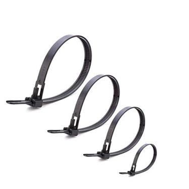 Imagem de Abraçadeiras de cabo reutilizáveis Helonge, 100 peças de abraçadeiras com zíper sortidas de 15 cm, 20 cm, 25 cm, 30 cm, quatro tiras de nylon autotrava
