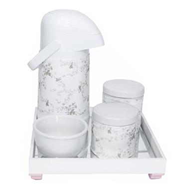 Imagem de Kit Higiene Espelho Potes, Garrafa, Molhadeira e Capa Rosa