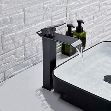 Imagem de Torneira de pia de bacia cromada quadrada e preta, torneira misturadora de banheiro, bico largo, torneira de pia, torneira de água quente e fria, preto fosco C, China