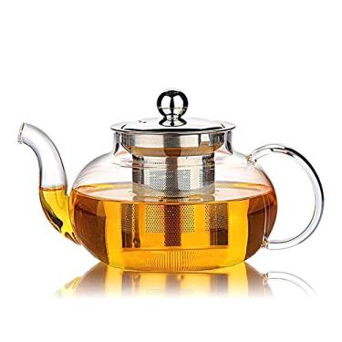 Imagem de HIWARE Chaleira de vidro com infusor e tampa de aço inoxidável, chaleira de chá de vidro borossilicato segura para fogão, bules de chá de folhas soltas, 800 ml