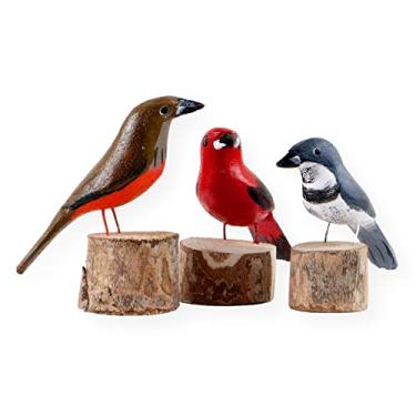 Imagem de Genérico Kit Passaros Madeira: Colerinha, Tiê Sangue e Sabiá (K119) - Figurinhas de Madeira - Animal - Marrom
