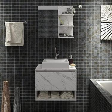 Imagem de Conjunto para Banheiro com 2 Peças 1 Gabinete 1 Porta e 1 Espelheira com 1 Prateleira Tecno Mobili Mármore Branco