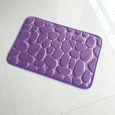 Imagem de SHENGANG Tapete de banho de paralelepípedos em relevo para banheiro Tapetes antiderrapantes Bacia de banho Tapete de chão lateral Capacho de banheiro Almofada de espuma de memória, Roxo, 50 cm x 80 cm