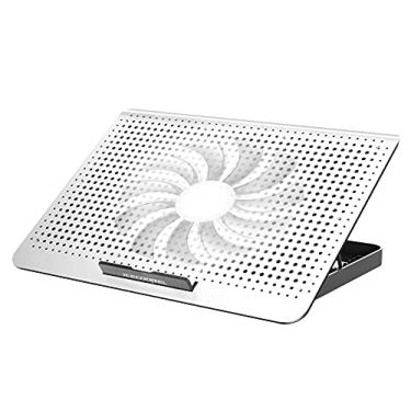 Imagem de ICE COOREL Almofada de resfriamento de alumínio para laptop 2023, suporte para refrigerador de laptop com 7 alturas ajustáveis, almofada de resfriamento de ventilador de laptop para laptop de 12 a 15,6 polegadas, almofada térmica de notebook com duas portas USB (prata)