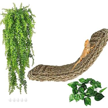 Imagem de kathson Rede de dragão barbudo, espreguiçadeira grande de lagarto, plantas penduradas para tanques de répteis trepadeiras trepadeiras da selva decorações de folhas flexíveis para lagartos camaleão cobras lagartixas (3 peças)