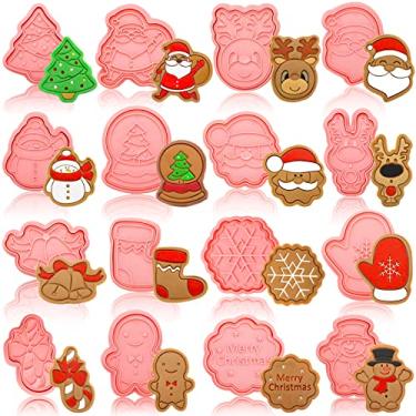Imagem de 16 cortadores de biscoito de Natal em relevo, mini cortadores de biscoito de Natal, cortadores de biscoito de plástico, formas de Natal, cortador de Natal 3D para biscoitos, mini carimbos de biscoito