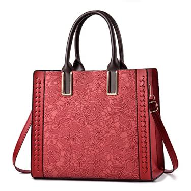 Imagem de Bolsa feminina retrô grande de couro bolsa feminina alça superior bolsa transversal moda com zíper, Vermelho