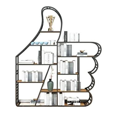 Imagem de KIZQYN Estante de livros de ferro forjado prateleira estudo criativo piso de sala de estar estante infantil estante de escritório (cor: preto)