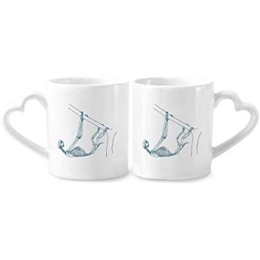 Imagem de Conjunto de canecas de porcelana para casais, bicho-preguiça, esqueleto, desenho de esqueleto, coração