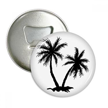 Imagem de Beach Coconut Tree Abridor de garrafas com contorno preto e ímã de geladeira emblema multifuncional