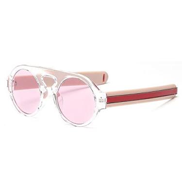 Imagem de Óculos de Sol Masculino Redondo de Perna Larga Listra Retrô Vintage Óculos de Sol Feminino Preto Amarelo Tons Moda Verde Vermelho, 7, Tamanho Único