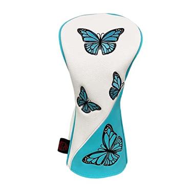 Imagem de simhoa Capacete de madeira para golfe, capa de proteção em couro PU à prova de arranhões, forro de pelúcia resistente ao desgaste, capa de taco para, motorista branco