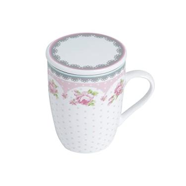 Imagem de LYOR - Caneca de Porcelana Super White com Tampa e Filtro Rose Rosa/Branca 340ml