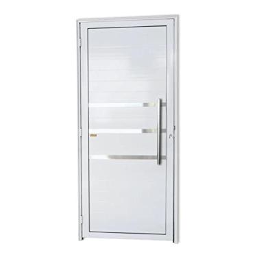 Imagem de Porta de Alumínio Lambri 210x80cm com Friso e Puxador Super Brimak Branco