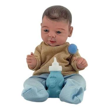 Imagem de Bebê Reborn 100% Silicone Com Roupa E Mamadeira Azul - Milk Brinquedos