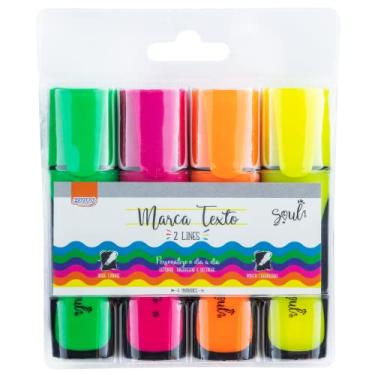 Imagem de Caneta Marca Texto Fluorescente Traço Duplo Blister com 4 Unidades, BRW