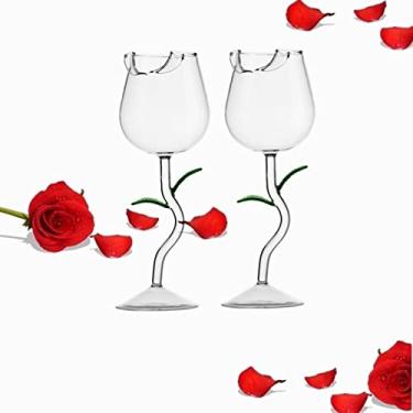 Imagem de BVCED Conjunto de 2 taças de vinho em forma de flor de rosa, taça de vinho de 280 ml, taça de vinho tinto extravagante, copo de vinho tinto rosa, coquetel, vinho, taças de champanhe de cristal para festa, jantar, casamento, bar, presente de festival criativo