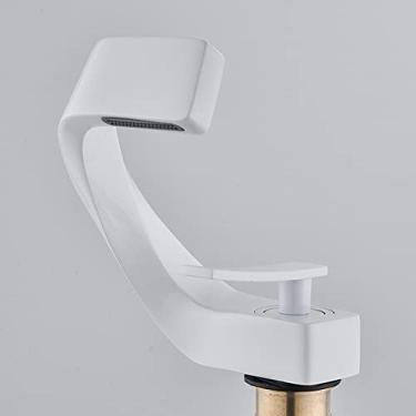 Imagem de Torneira de água quente e fria com alça única Torneira de água em cascata Torneira de pia de banheiro Torneira de lavatório, branca
