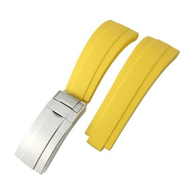 Imagem de DFAMIN 20mm 21mm pulseira de borracha para Rolex GMT OYSTERFLEX Daytona submarino DEEPSEA Seiko pulseira à prova d'água (cor: amarelo, tamanho: 21mm)