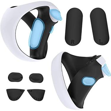 Imagem de Almofada de silicone antiderrapante para PS VR2 Sense Controller, TwiHill Sweatproof Trigger Extender Pad para Playstation VR2 Gamepad, Kit de acessórios de capa para PS VR2 Gaming Gamepad Grip (Preto)