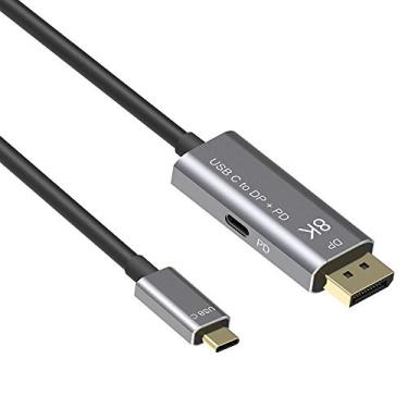 Imagem de Cabo USB C para DisplayPort com PD 8K @ 60Hz, 4K @ 144Hz, USB tipo C para DP 1.4 com adaptador PD, dispositivos USB C conectam a HDTV com PD (100W Max), compatível com telefone, PC,