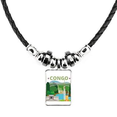 Imagem de DIYthinker Colar Congo com pingente de corda de couro com torque, estátua da cidade