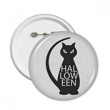 Imagem de Broches redondos de gato com personalidade preta de Halloween para decoração de roupas, presente 5 peças