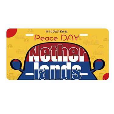 Imagem de DIYthinker Placa com nome da bandeira dos Países Baixos Etiqueta para decoração de carro Dia da Paz