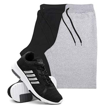 Imagem de KIT 2 Bermudas Masculinas Moletom + Tenis Masculino Sport Corrida - Bermudas Preto/Cinza GG - Tenis Preto - 41